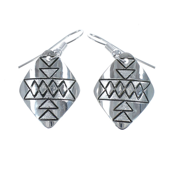 Native American Genuine Sterling Silver Hook Dangle Earrings JX126802